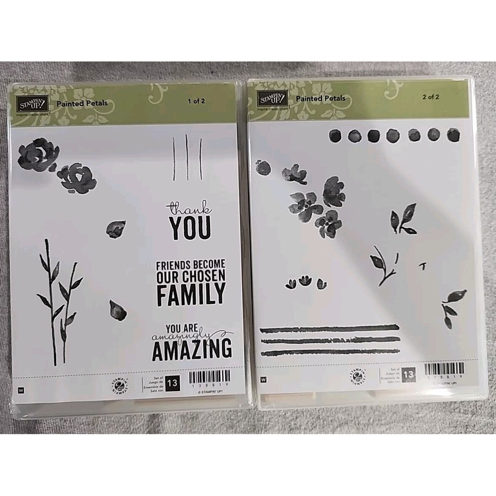 Stampin Up Painted Petals Wood Mount Rubber Stamp Set 138819 Floral Sentiments